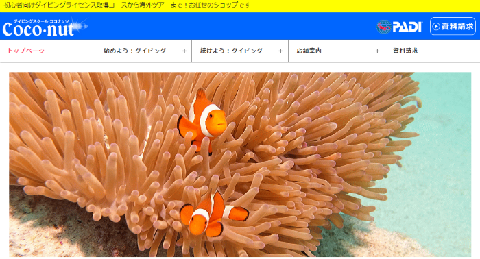 ダイビングショップココナッツHP画像
