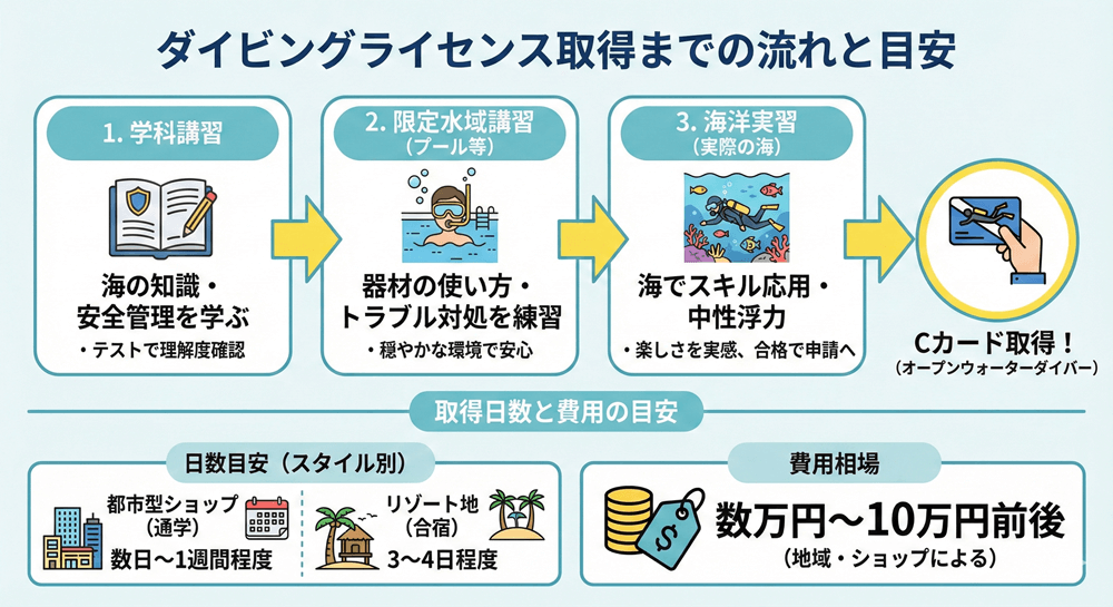 オープンウォーターダイバー取得の流れ